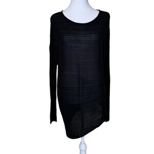 Eileen Fisher Black Tencel Long Sleeve Asymmetrical Hem Top Size M